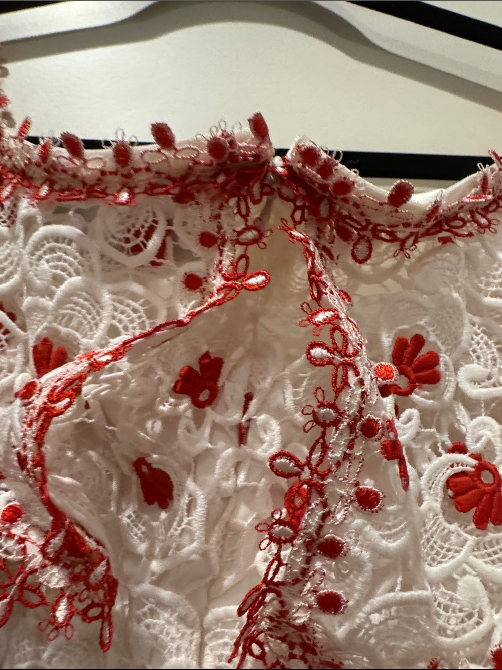 Alexis White Eyelet Romper with Red Floral Embroidery Trim - Picture 6 of 7